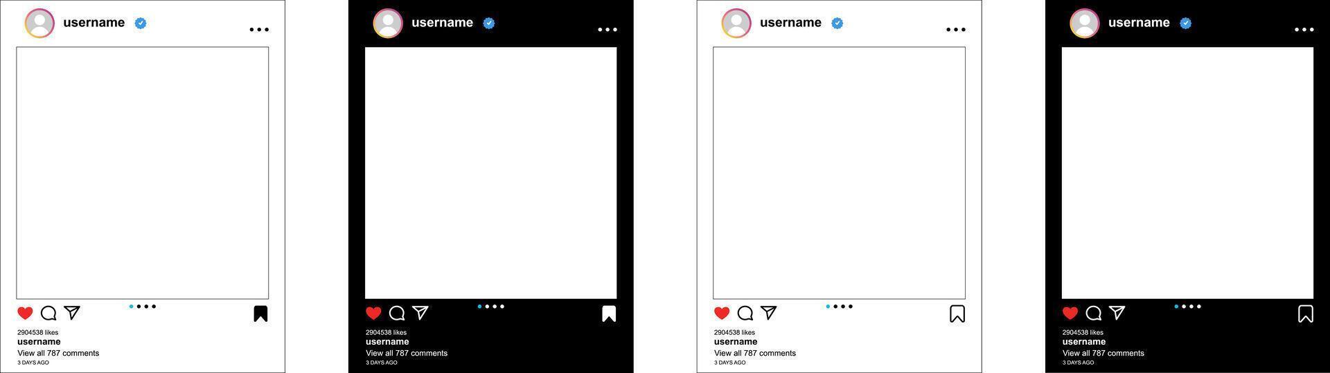 frame mockup templates for Instagram posts 2025 in dark and light mode with icons vector