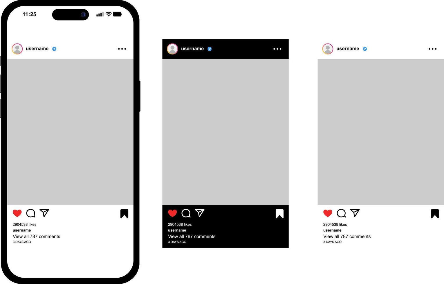 New Instagram feed interface design update in dark and light mode with editable text vector