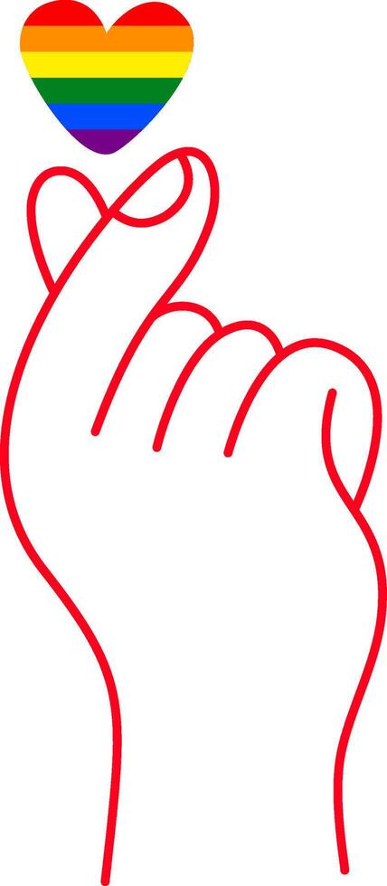 Hand-drawn rainbow LGBT pride heart gesture in a modern minimalist line art style. Simple LGBT illustration, poster, logo, or print design template vector