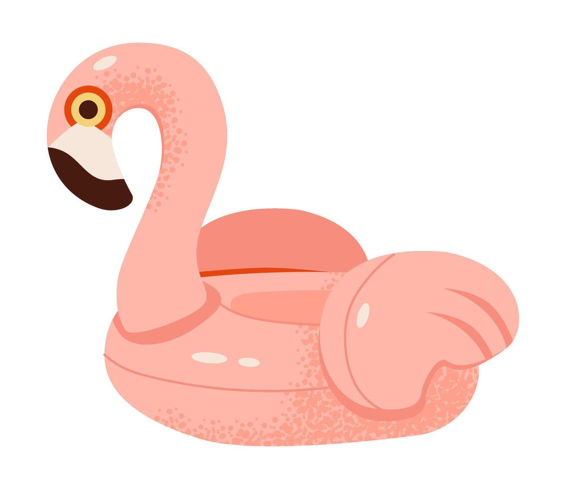 Inflatable flamingo ring in a fun tropical style. Trendy inflatable flamingo ring for swimming, leisure, and tropical getaways. Perfect for beach, pool, and summer vacation themes. Flat illustration. vector