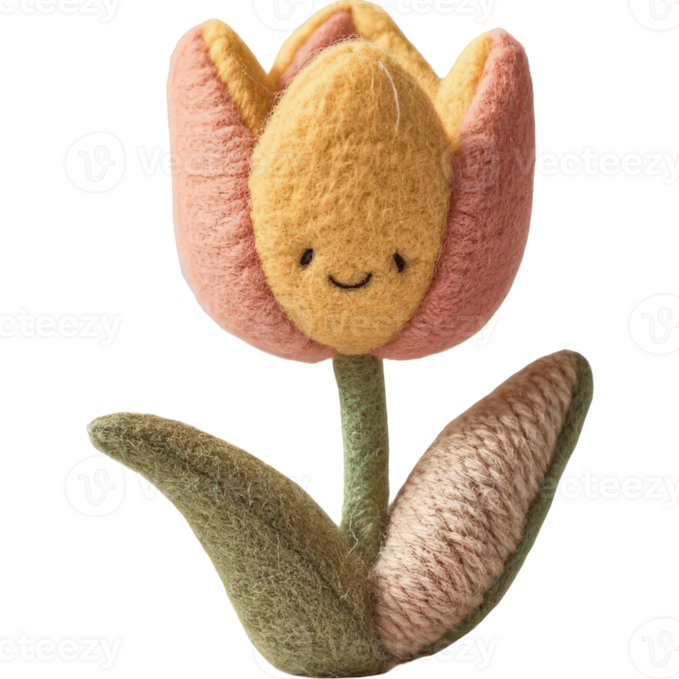a charming hand-crafted tulip with a happy expression, exuding a whimsical and comforting feel png