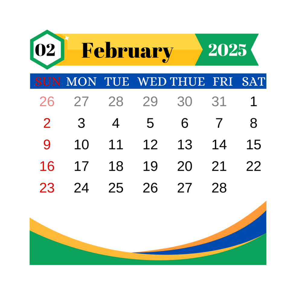 Calendar 2025 multicolor - february png