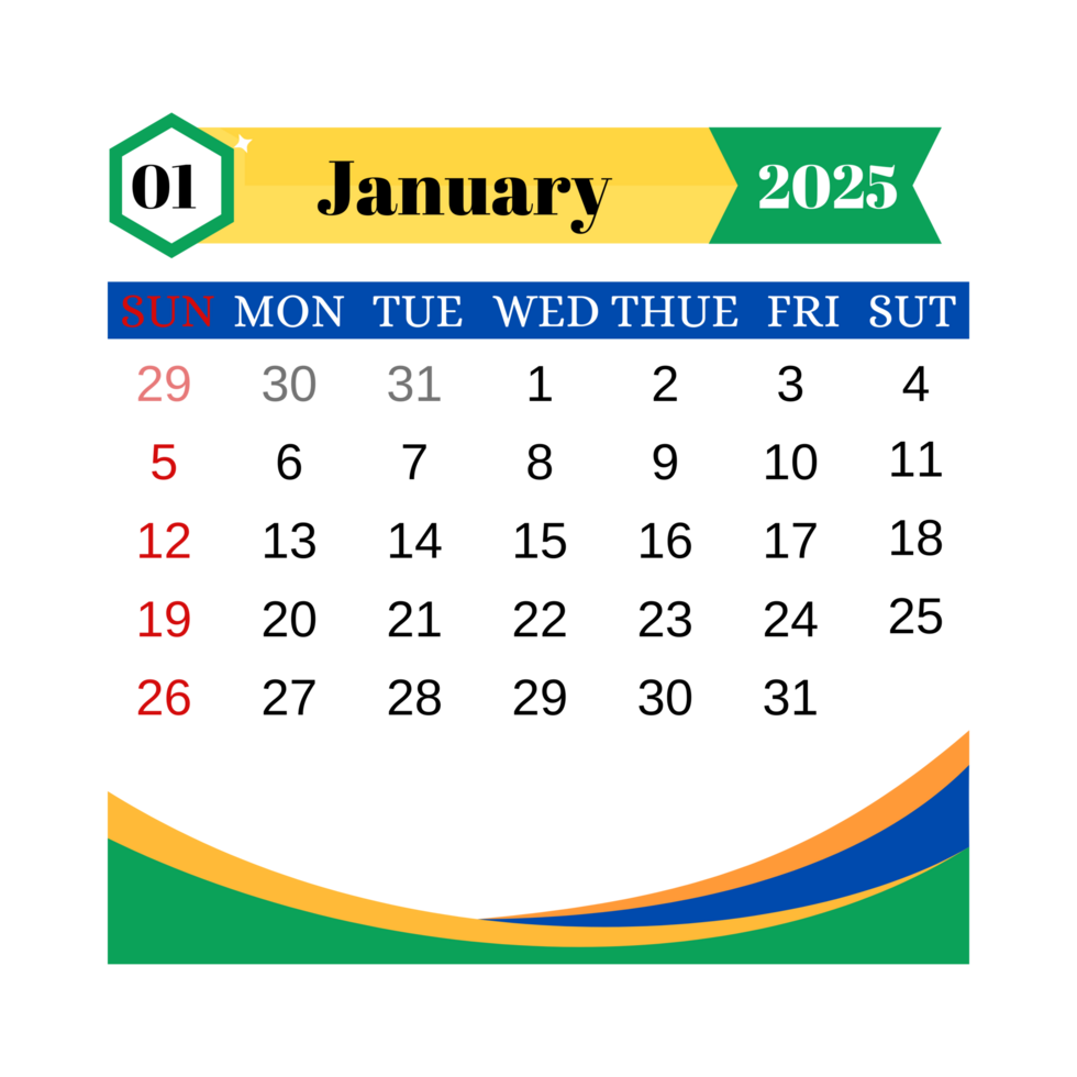 Calendar 2025 january png
