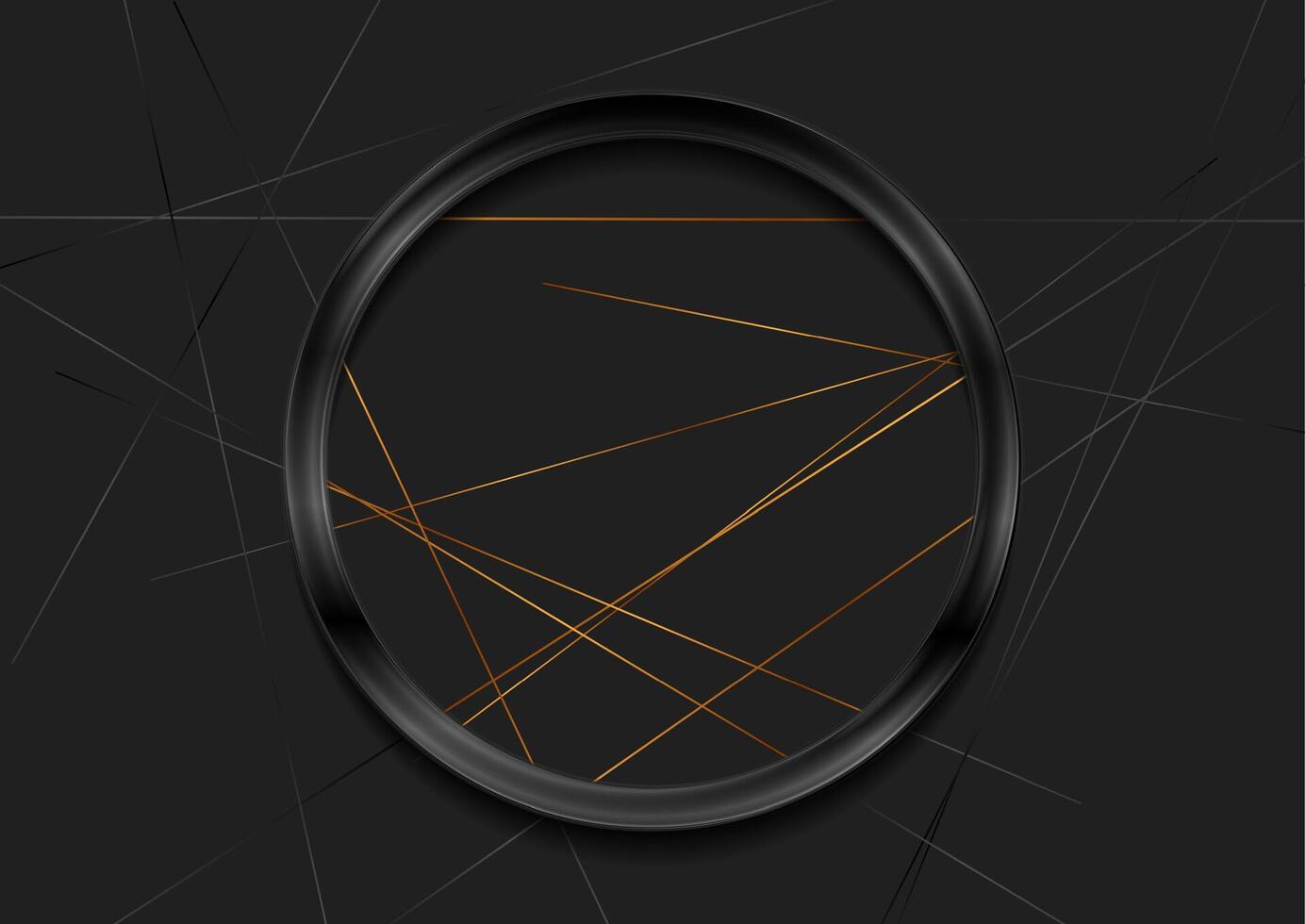 Black and golden abstract geometric background with circle and lines vector