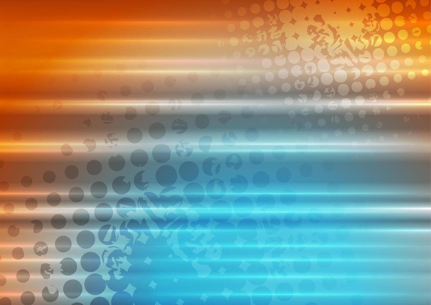 Bright blue orange smooth stripes and halftone abstract background vector