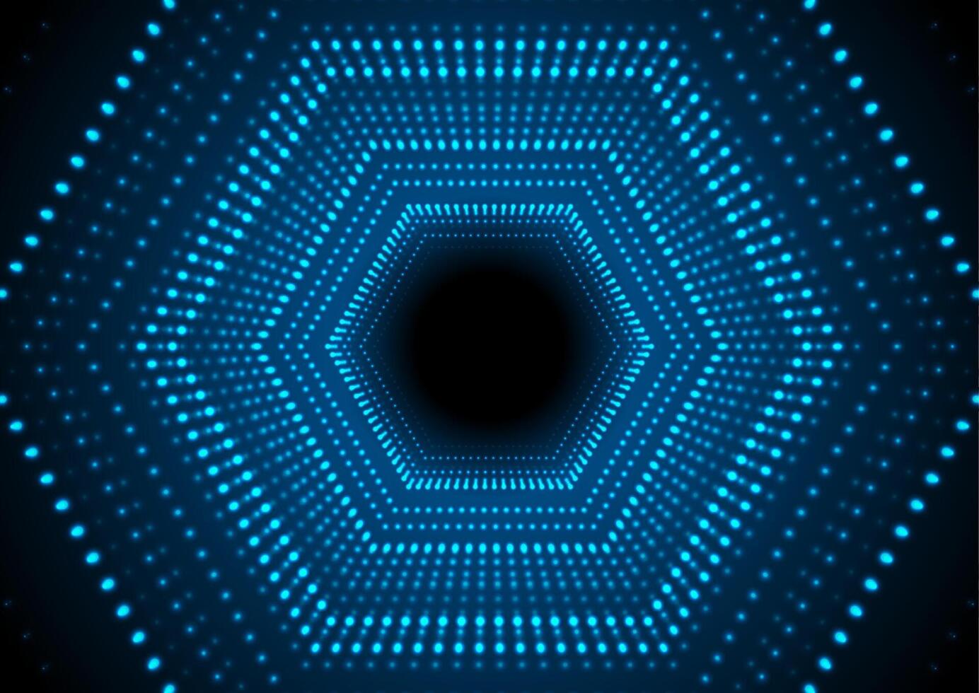Blue neon glowing dotted linear hexagons abstract hi-tech background vector