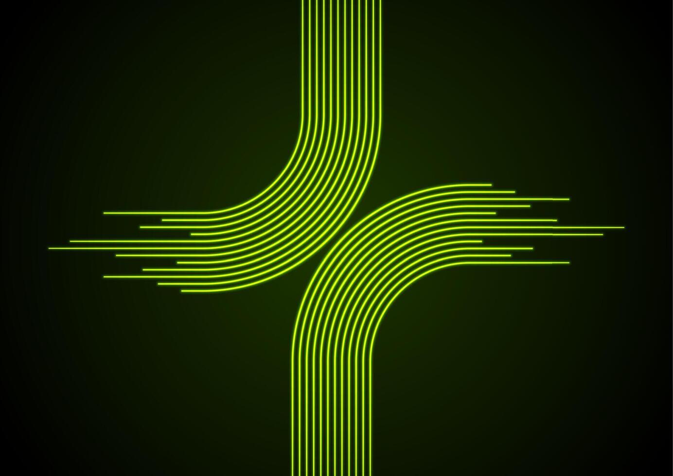 Glow neon green minimal curved lines abstract tech background vector