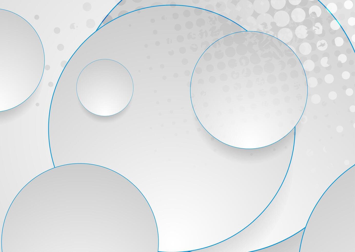 Grey circles with blue outlines abstract geometric background vector