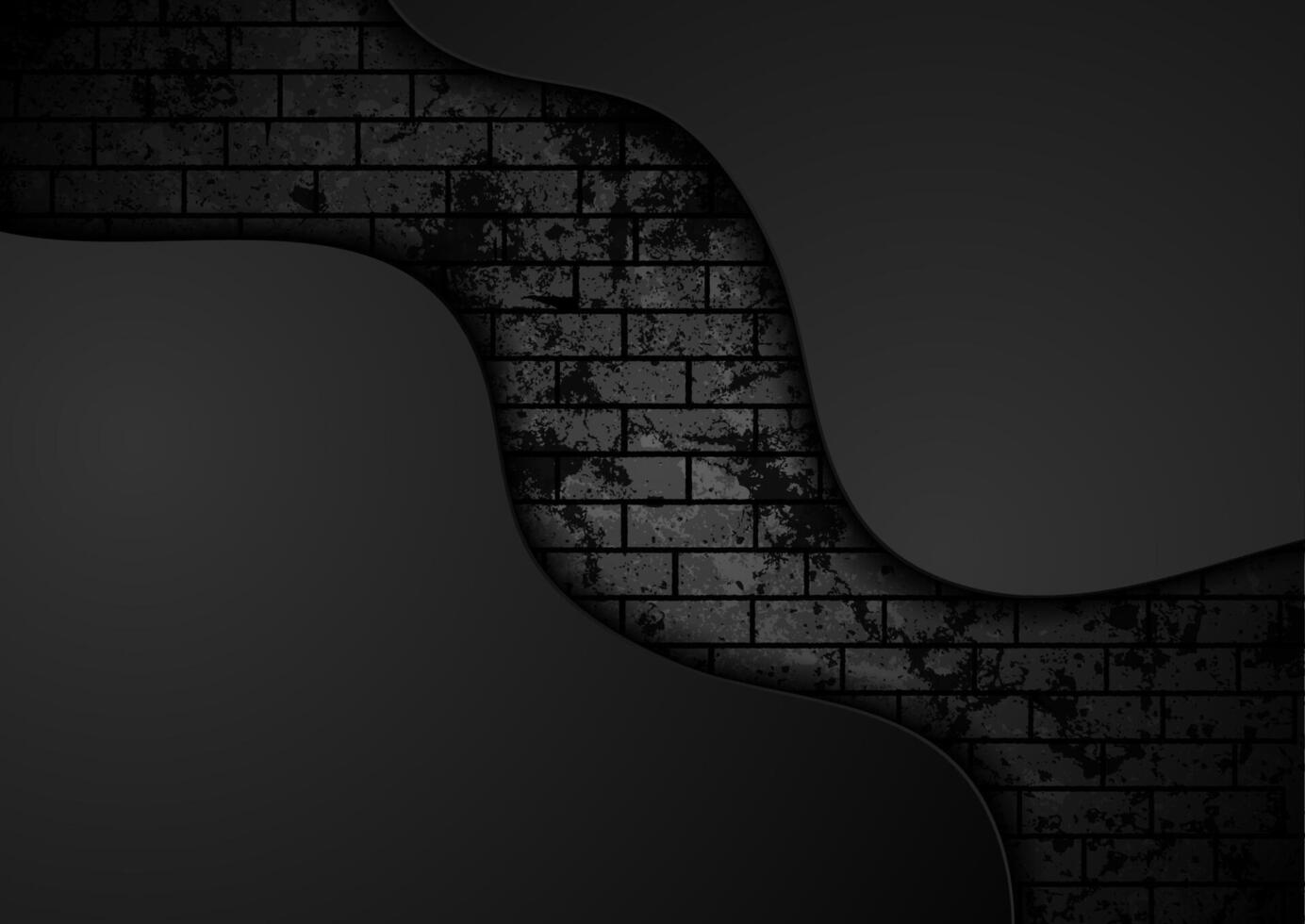 Black corporate waves on grunge brick wall abstract background vector