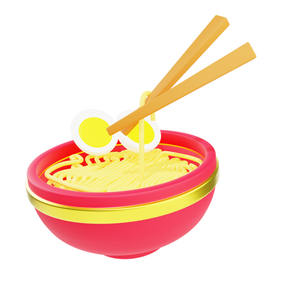 3D Illustration of Bowl of Noodles with Chopsticks png