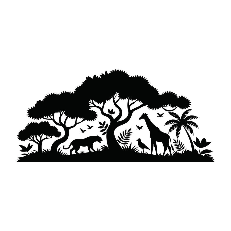 Jungle animals silhouette symbol on white background vector