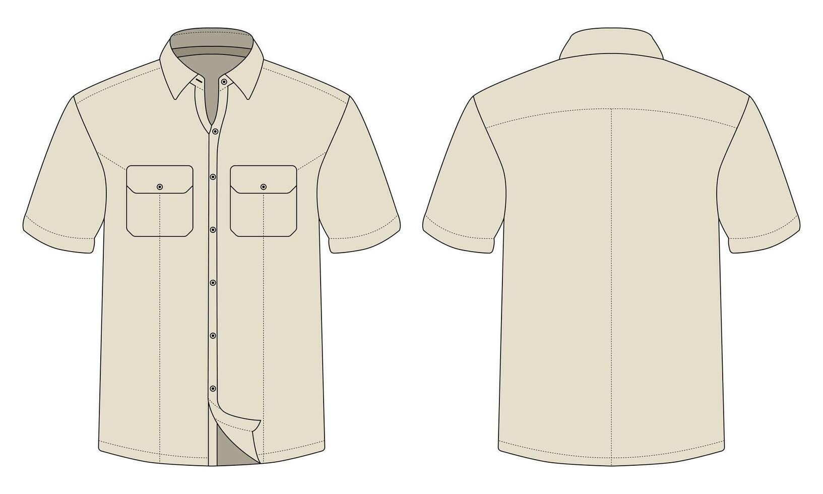 Beige Short Sleeve Button Down Shirt Template vector
