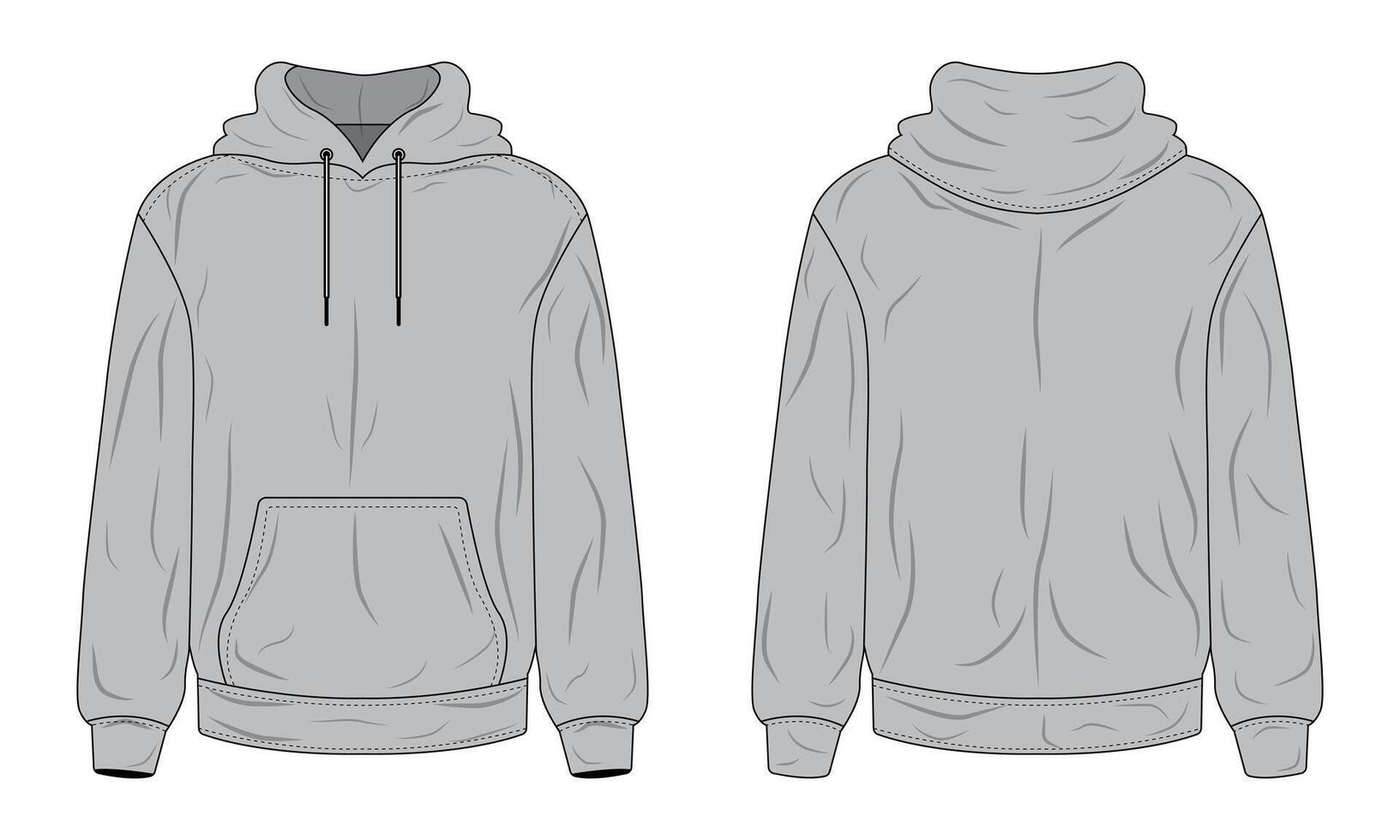 Grey hoodie sweater mockup front and back view vector
