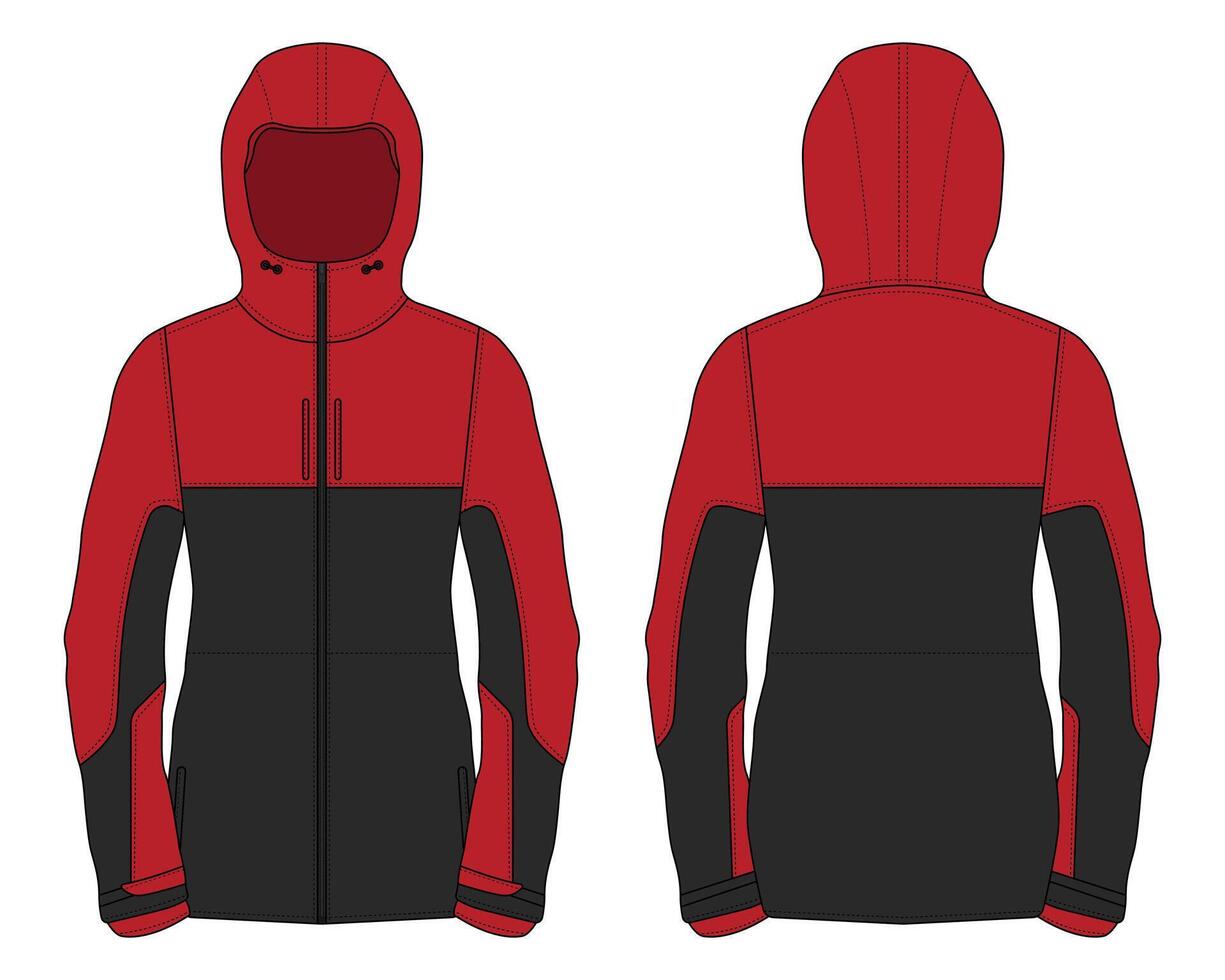 Red and black outdoor jacket mockup vector