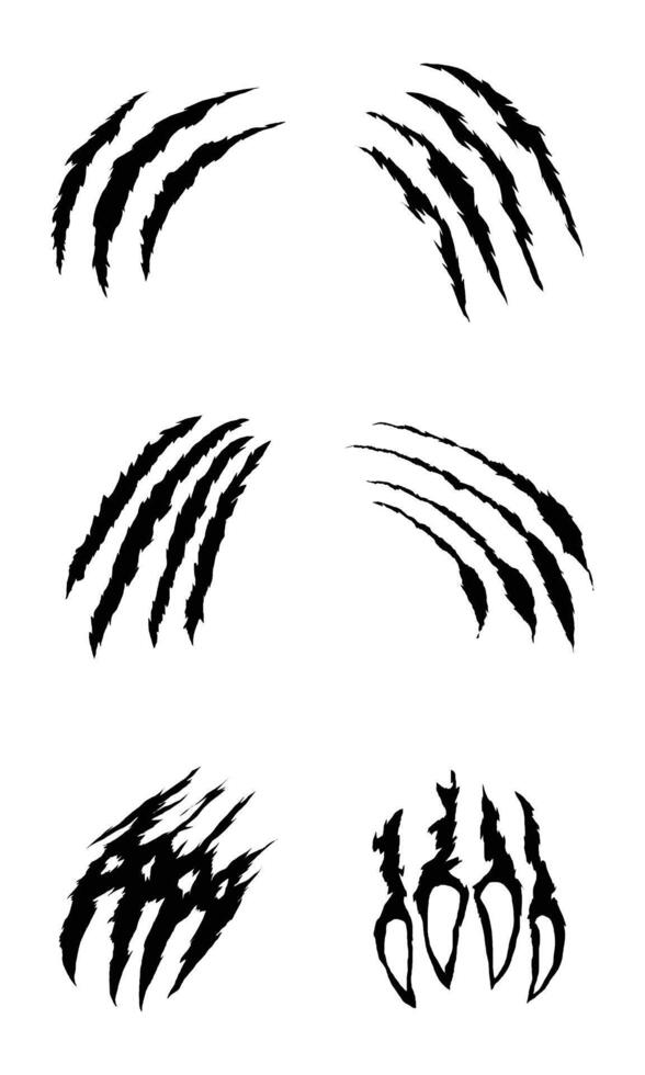 Collection of different black claw illustrations vector