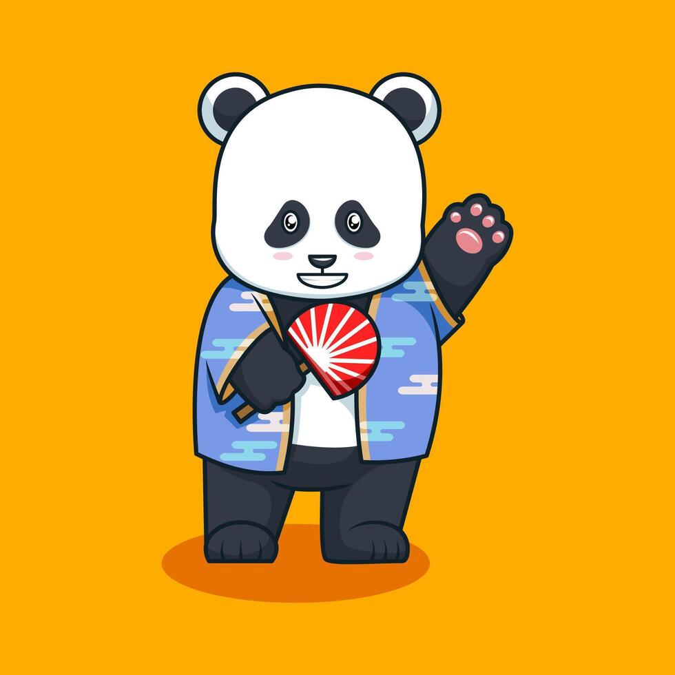 Cute Panda in Japanese Kimono Illustration vector