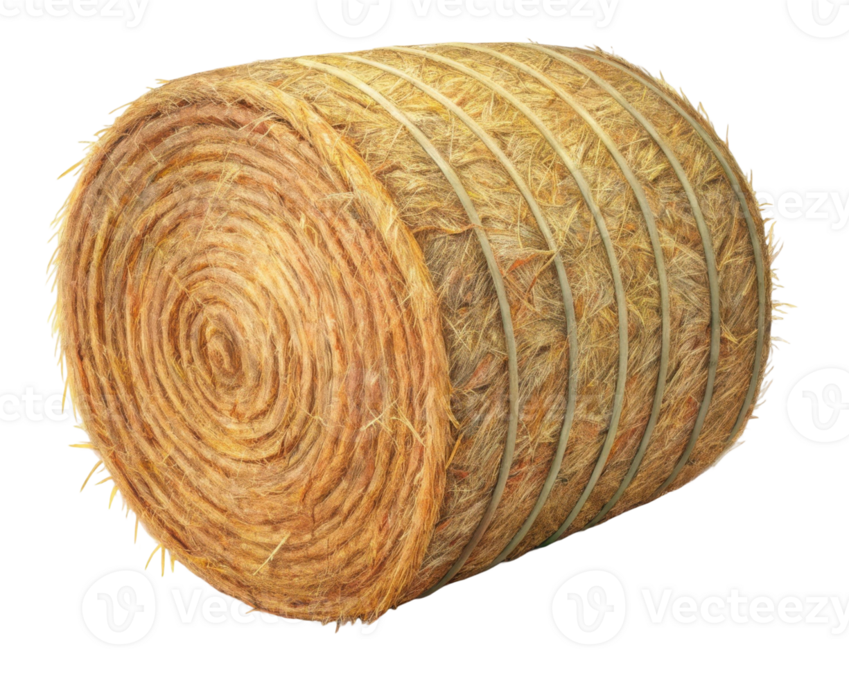 Isolated hay bale roll with natural straw texture and twine on a plain transparent background png