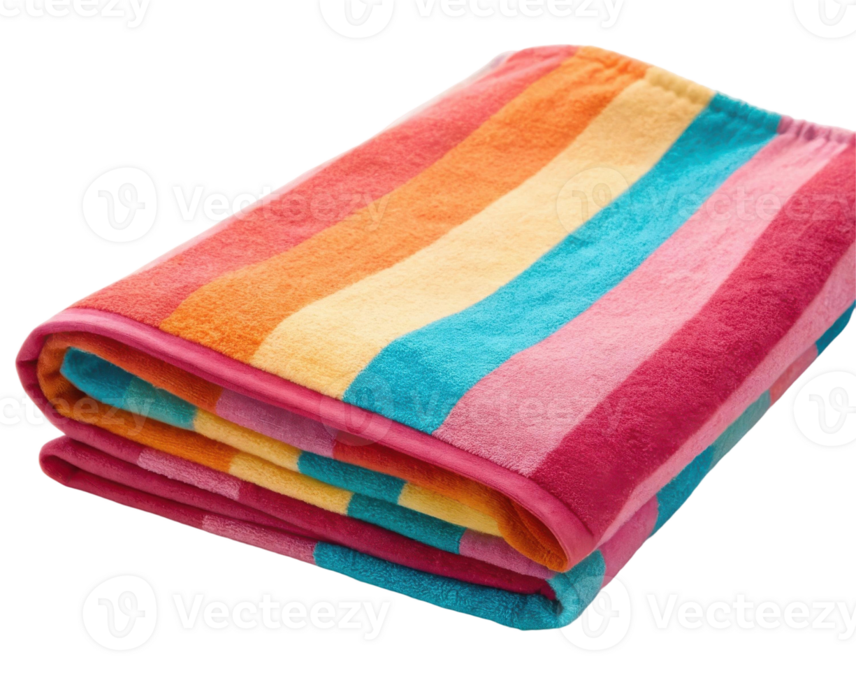 Colorful striped towel folded neatly on a transparent background ready for the beach or pool day png