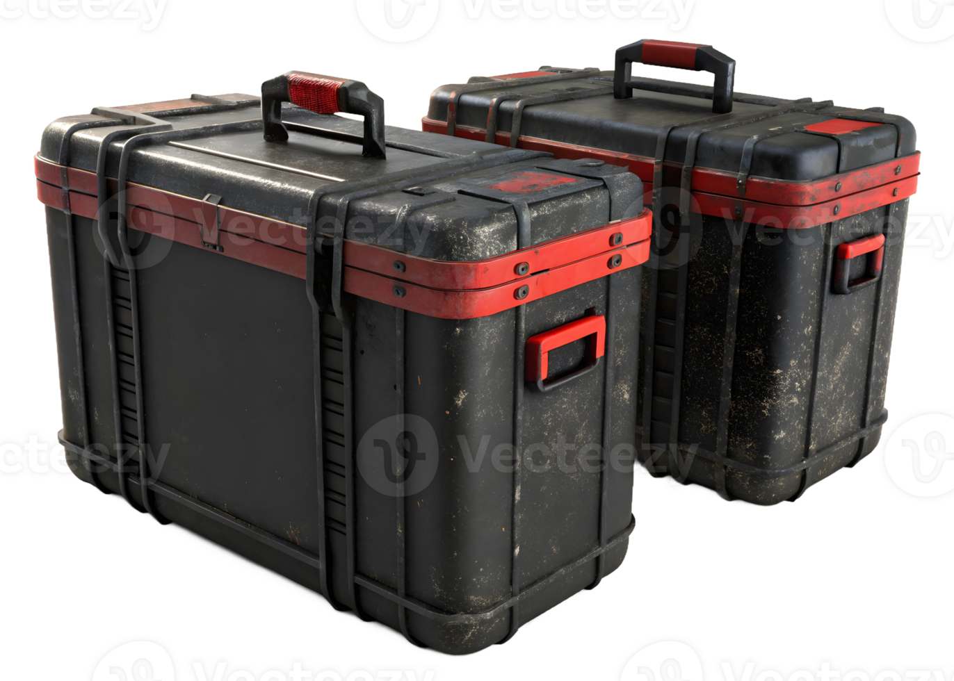 Two black hard cases with red accents sitting side by side on a transparent background for storage needs png