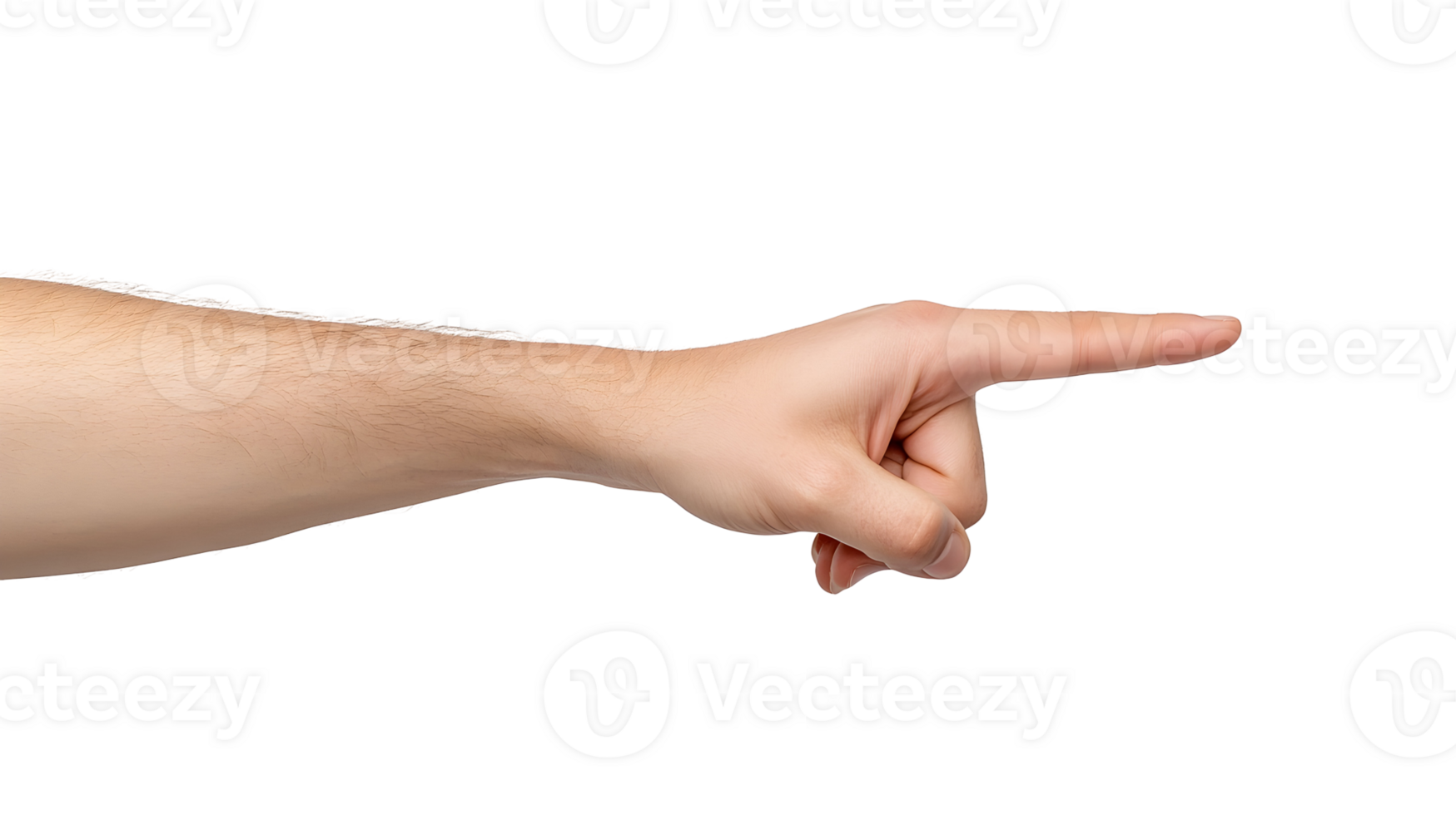 Close up of a hand pointing to the right on a transparent background for easy editing and integration png