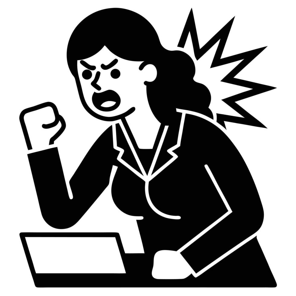A woman with a laptop is angry vector