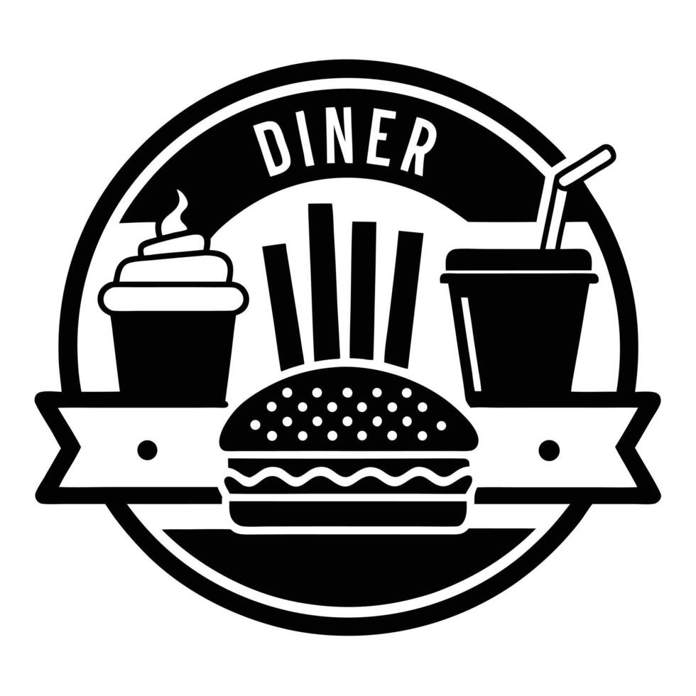 Diner logo with hamburger and drink vector