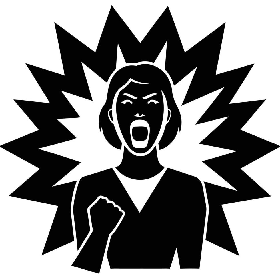 A woman with an angry face and fist vector