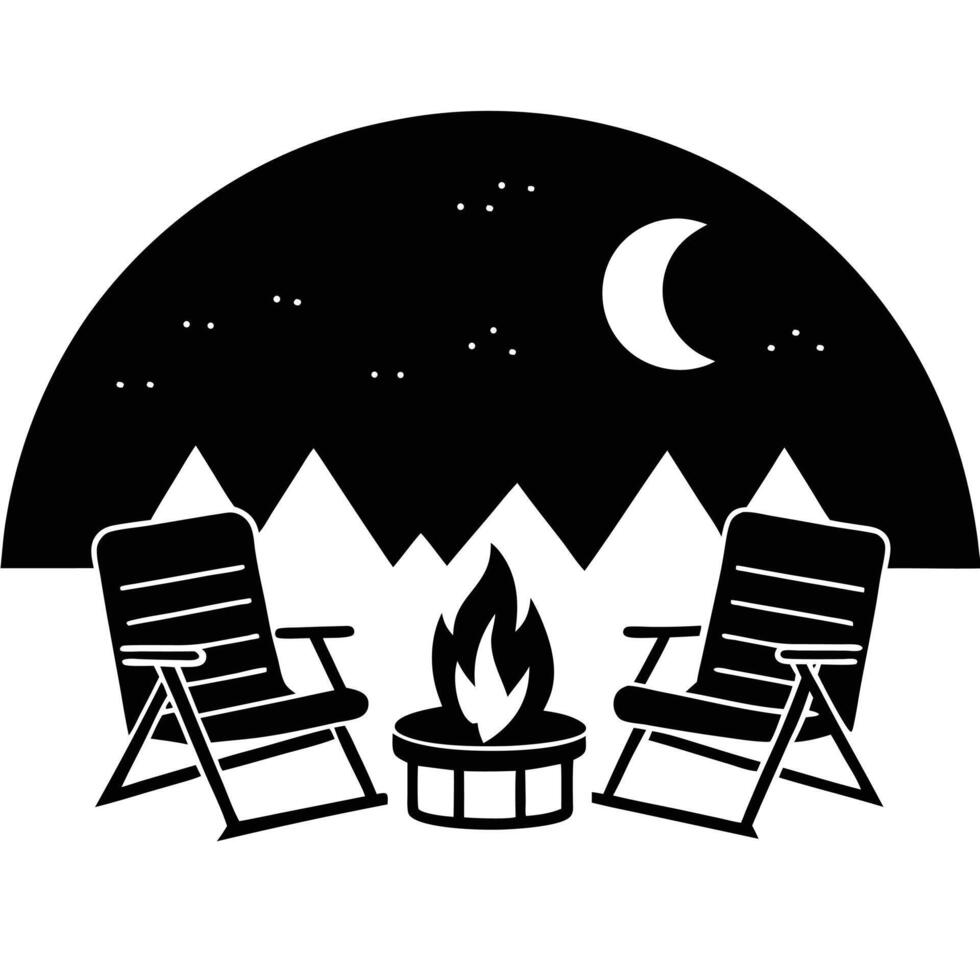 Camping chairs and fire pit illustration vector