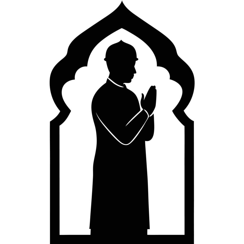 A silhouette of a man praying in a mosque vector