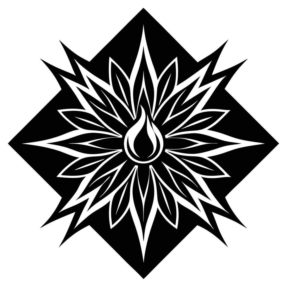 A black and white logo of a flower with a star vector