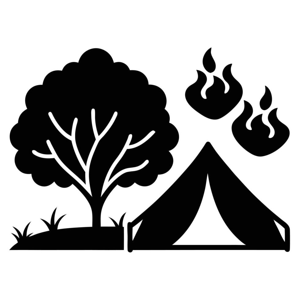 Camping tent and fire vector