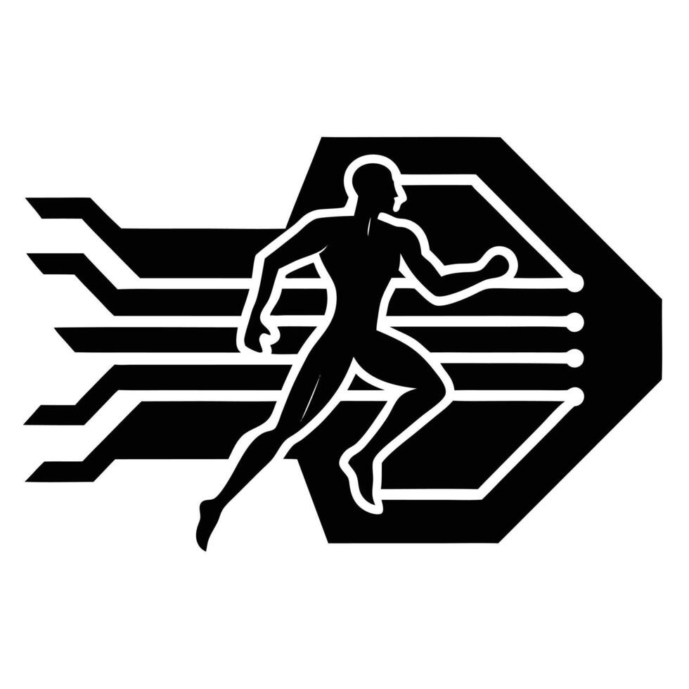 A black and white silhouette of a man running vector