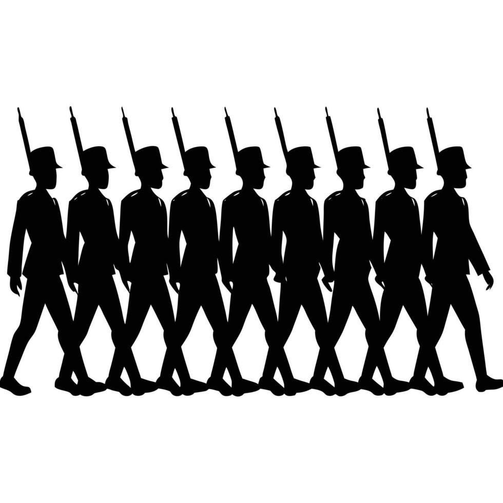 A group of soldiers walking in a line vector