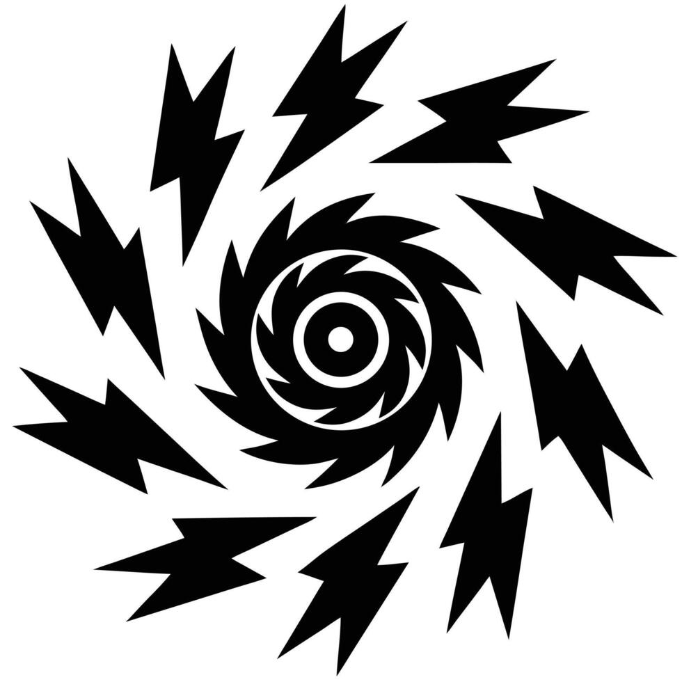 A black and white image of a spiral with lightning bolts vector