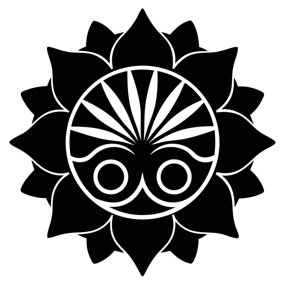 A black and white logo of a flower with a sun vector