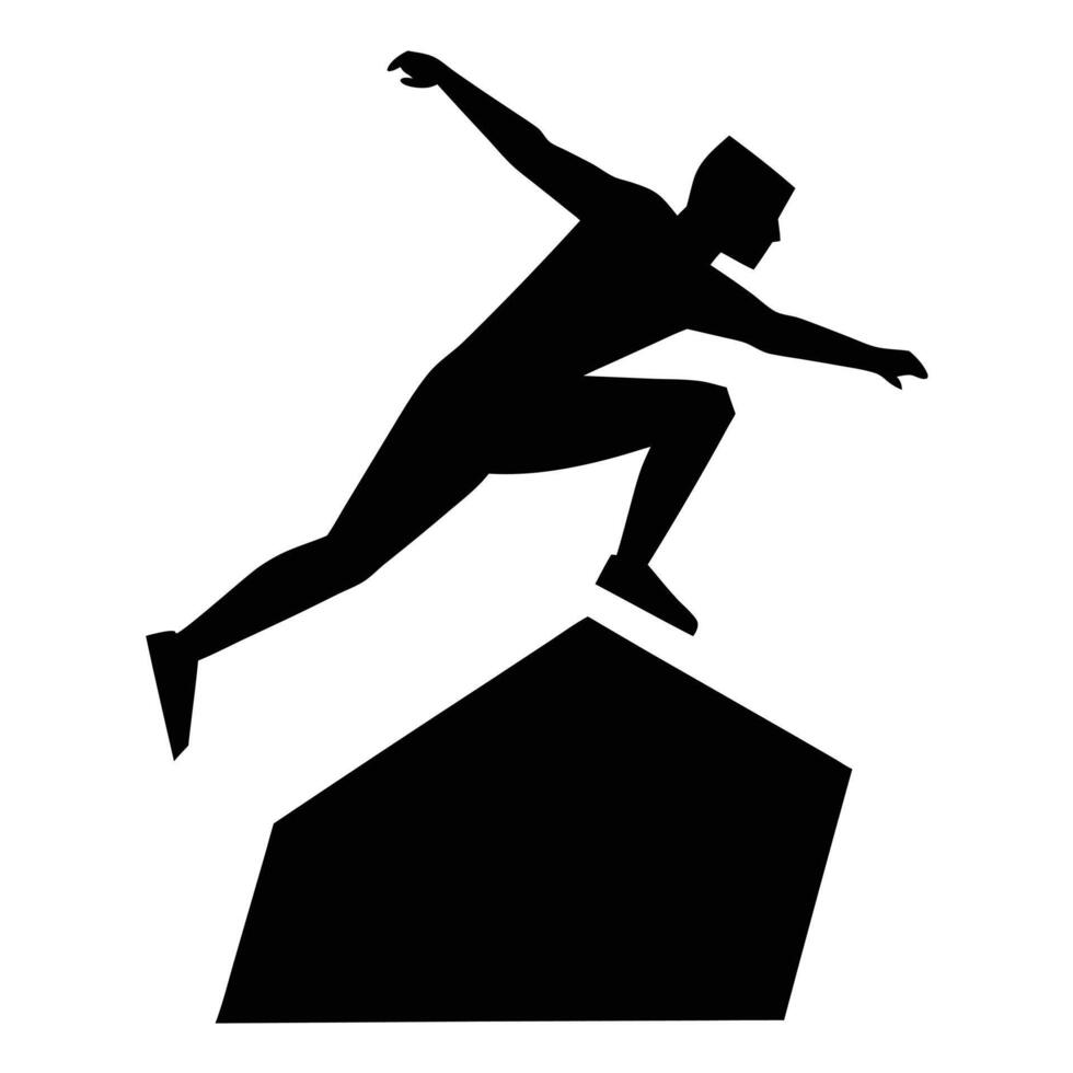 A silhouette of a man jumping over a rock vector