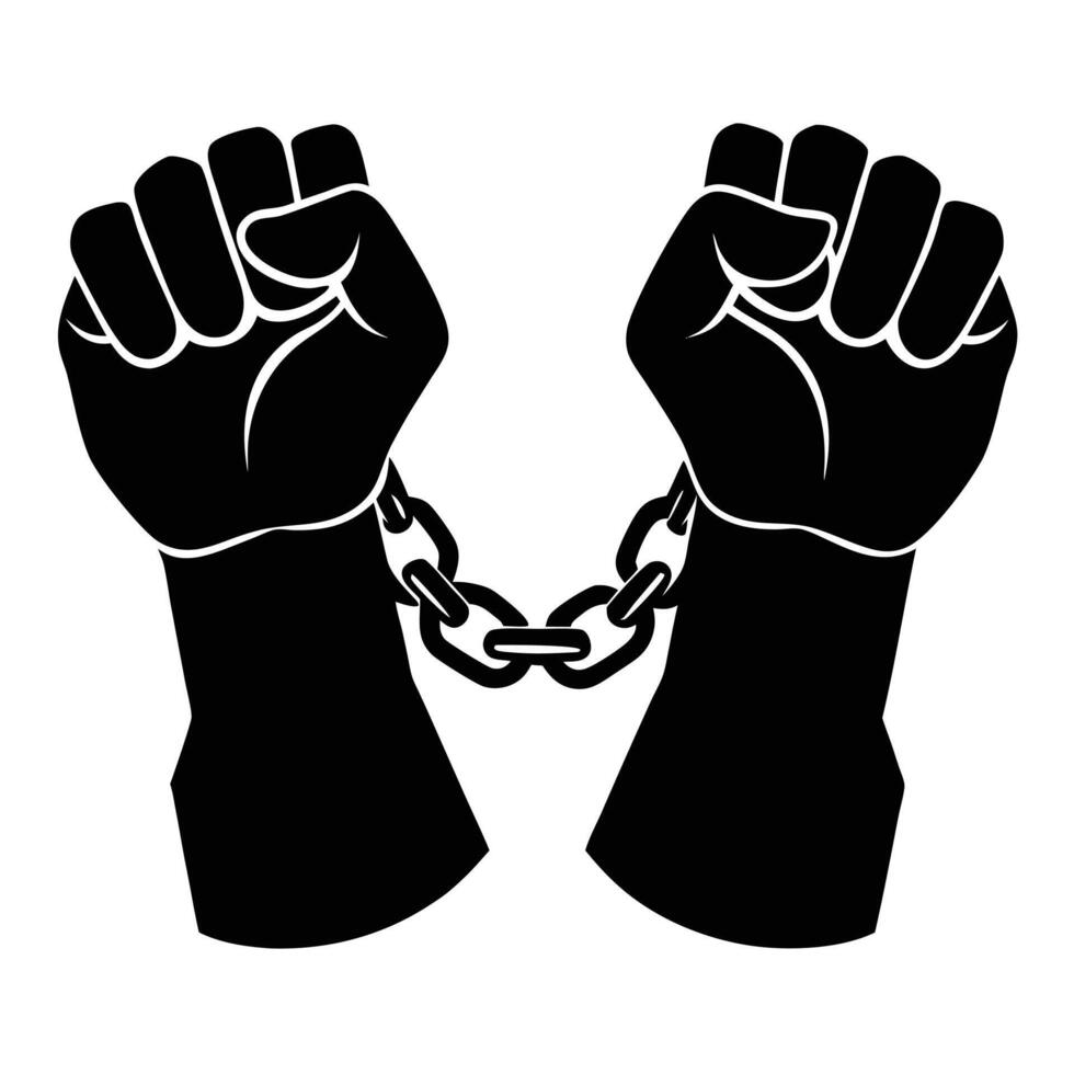 Hands chained to a chain illustration vector