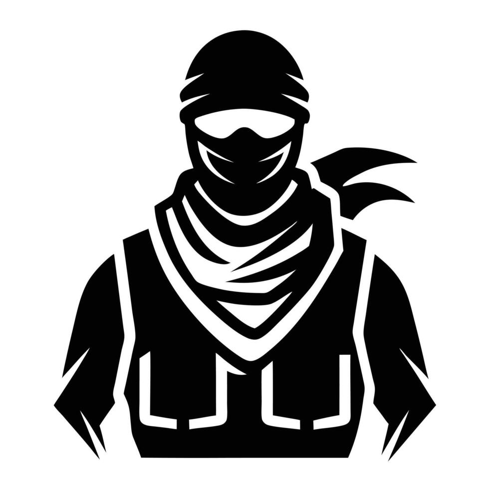 A black and white silhouette of a man in a bandana vector