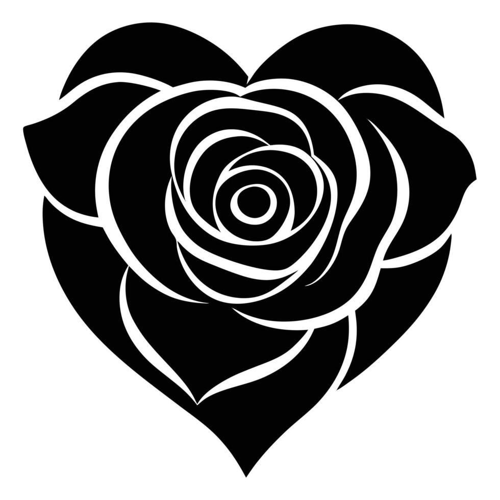 elegant rose silhouette in heart shape arrangemen vector