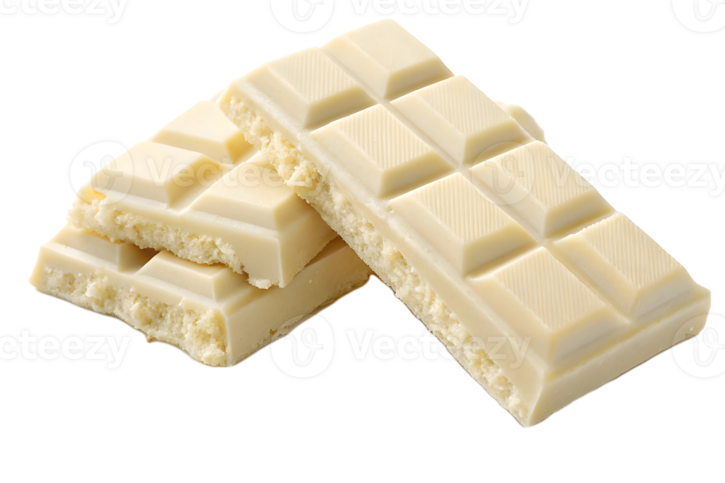 Close up of stacked white chocolate bars showing the creamy texture and block separations of the treat png