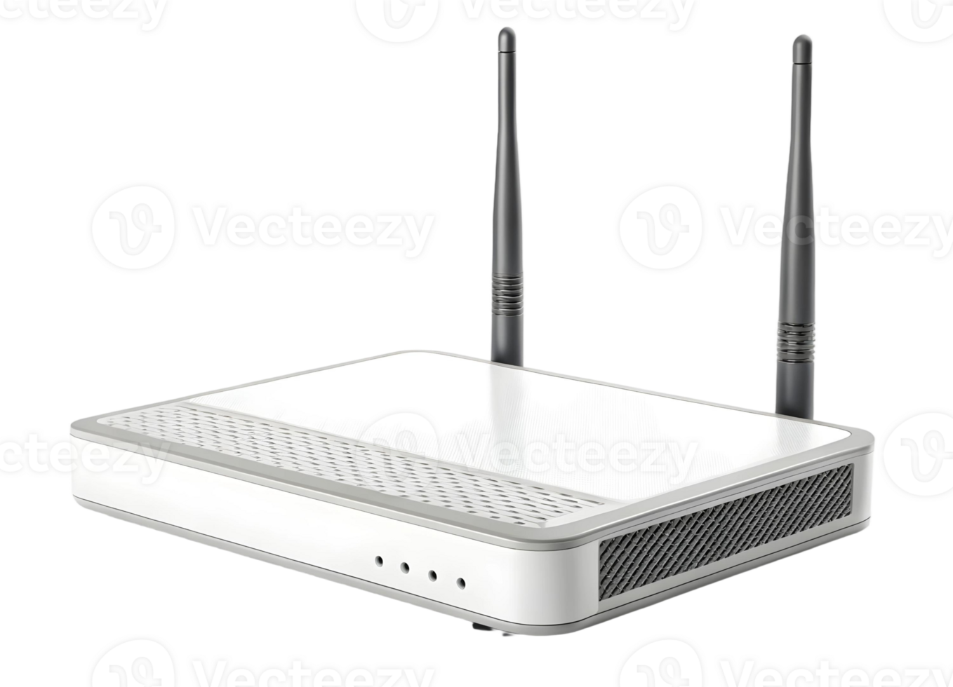 White wireless router with two antennas for home or office network connectivity and internet access png