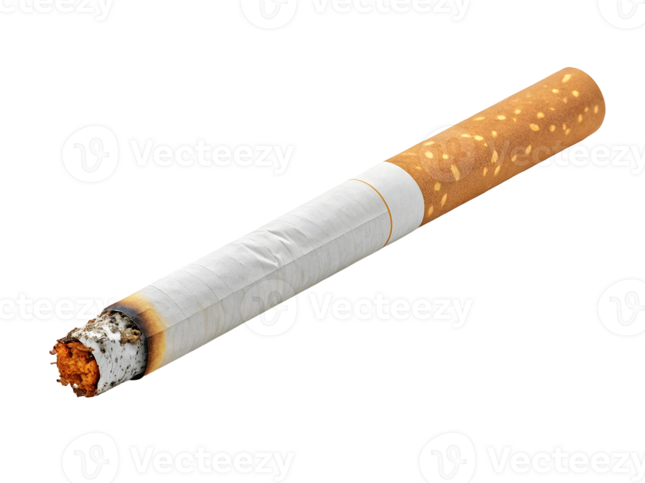Close up of a single lit cigarette on a transparent background for smoking and health awareness concepts png