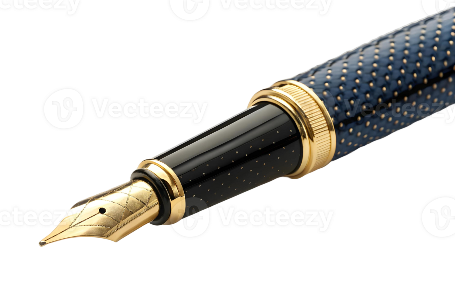 Close up of luxury fountain pen with gold nib for writing and signing important documents on transparent background png