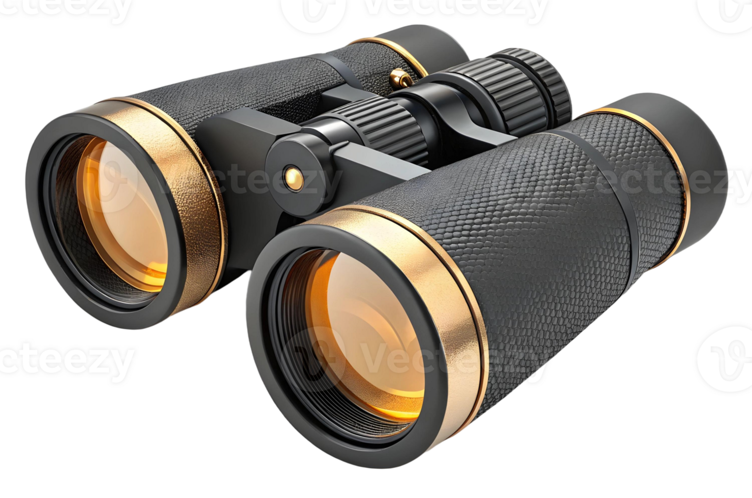 Close up of black and gold binoculars isolated on transparent background for travel and adventure png