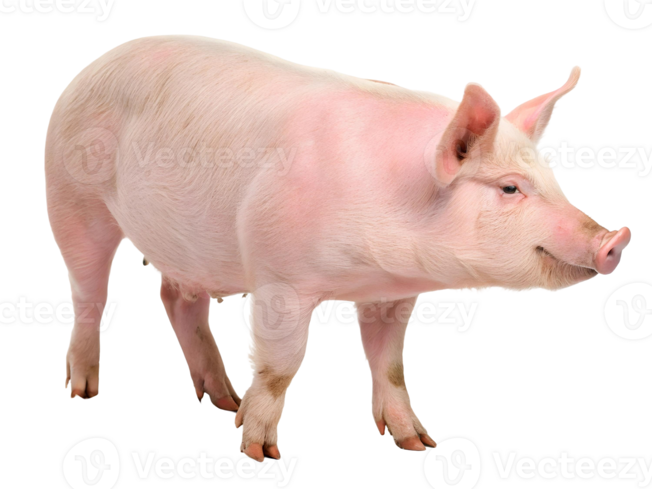 pink pig standing on a transparent background looking to the right side of the frame shot in studio png