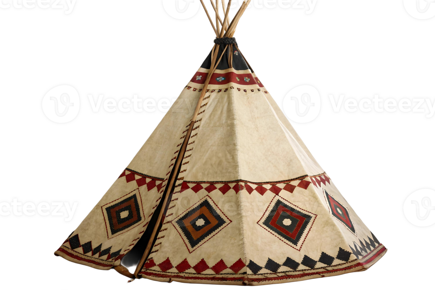 Native american teepee tent with geometric patterns isolated on transparent background for travel and culture png