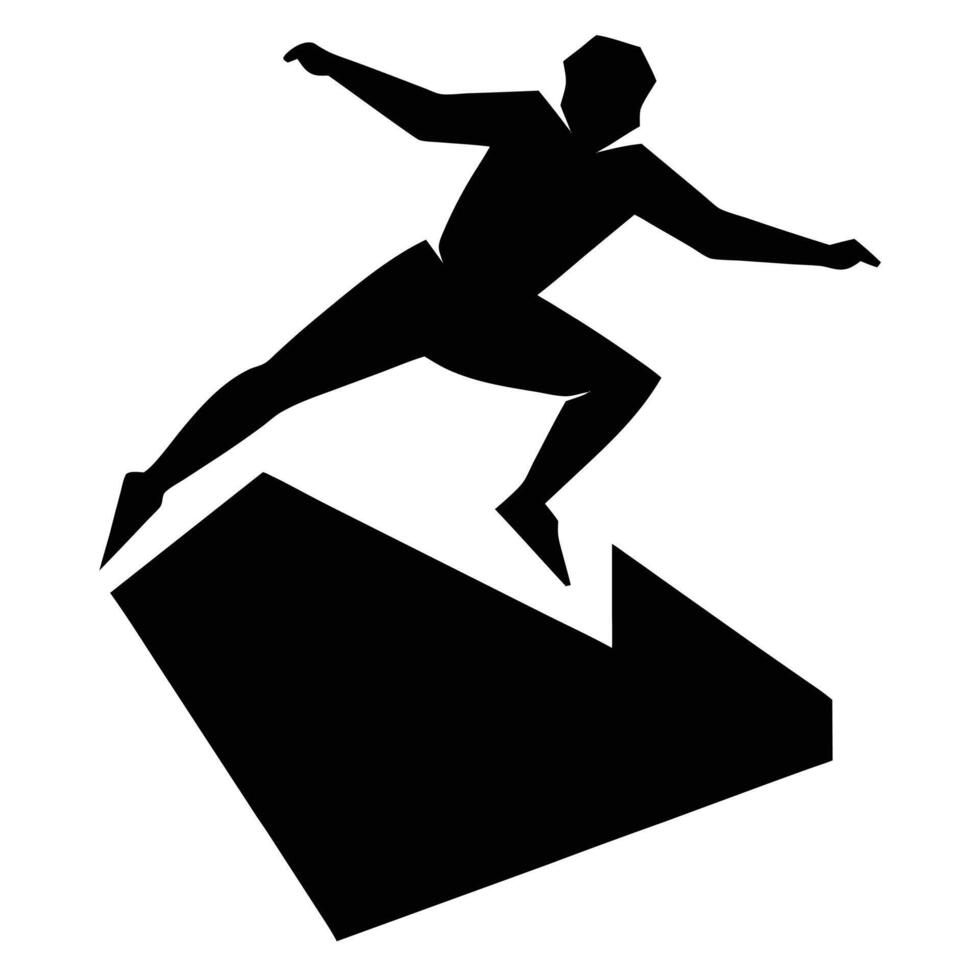 A silhouette of a man jumping over a cliff vector