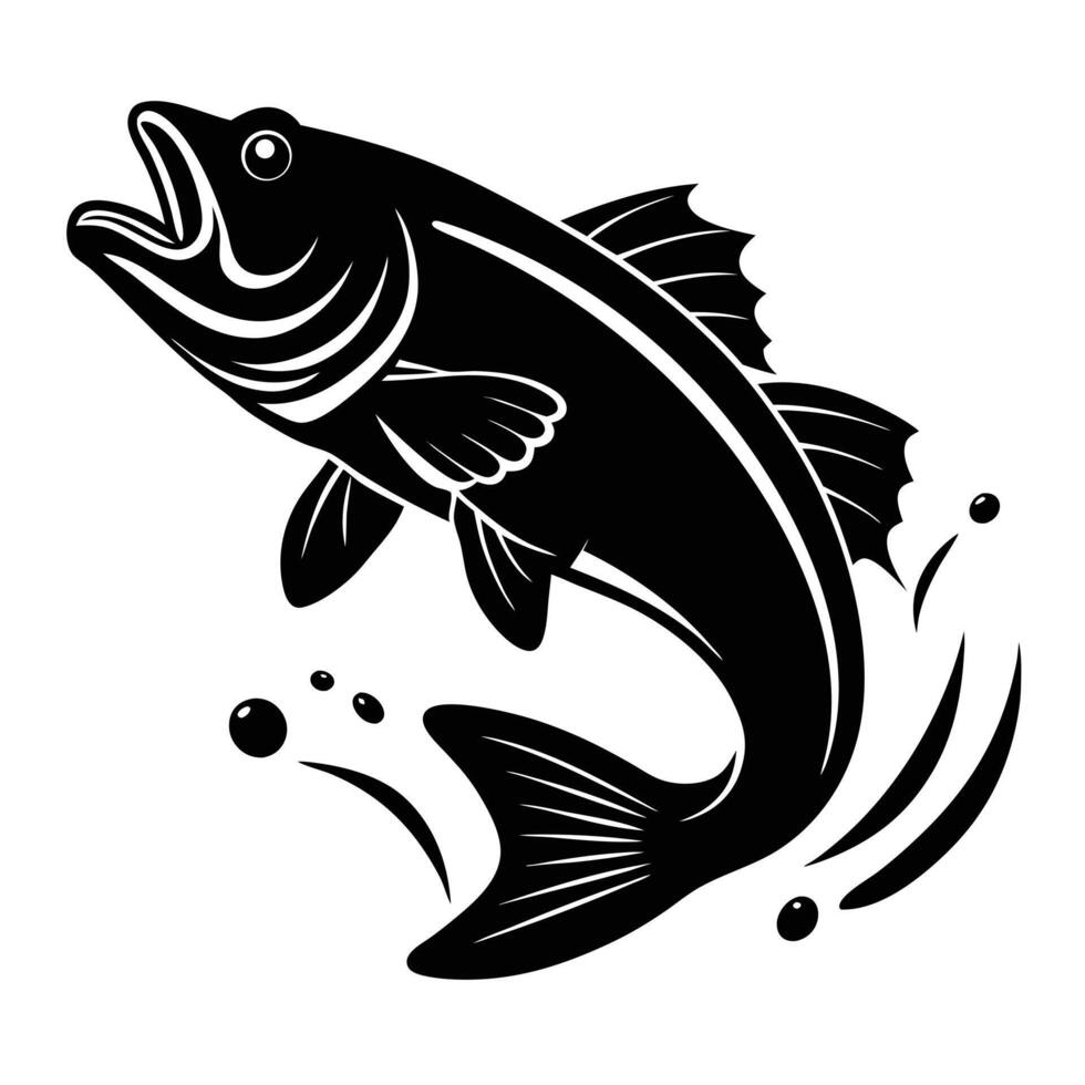 A fish jumping out of the water with a black silhouette vector
