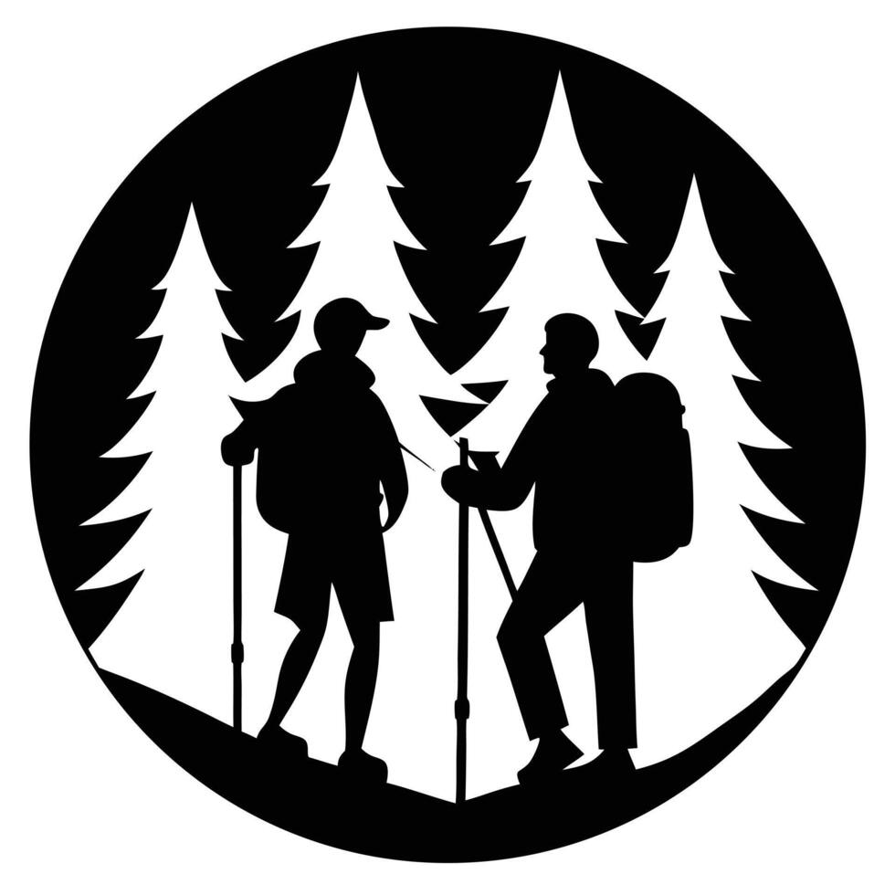 Two hikers in the woods vector