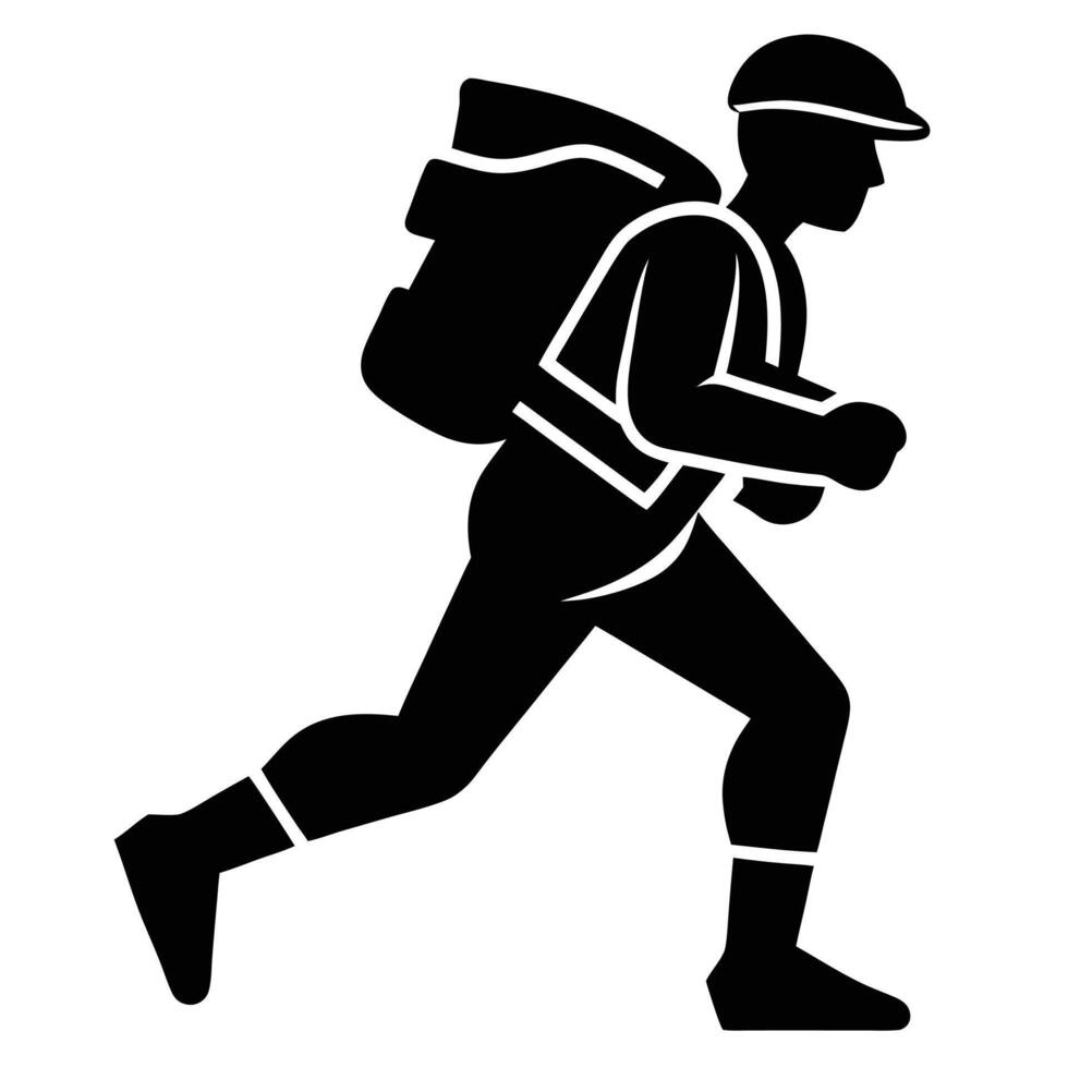 A silhouette of a man carrying a backpack vector